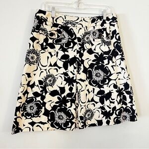 Merona Cotton Black and Cream Floral A-Line Skirt